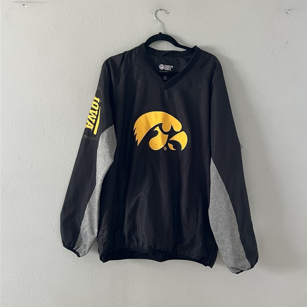 Iowa Hawkeyes V Neck Pullover‎ Windbreaker XL Black Licensed Product Embroidered